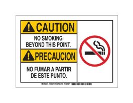 Bilingual CAUTION No Smoking Beyond This Point Sign, 10" H x 14" W x 0.06" D, Polystyrene