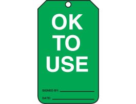 Safety Tags, 5 3/4" x 3 1/4", OK TO USE, PF-CARDSTOCK, 25/PK