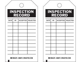 Safety Inspection Tag INSPECTION RECORD Paper 5.75 x 3  Black on White 100/PK