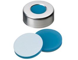 Silver Aluminum Crimp Cap, 20 mm Dia., UltraClean Silicone/PTFE Septum w/Hole; 1000/pk