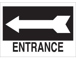 Entrance Sign, 6.5" H x 14" W x 0.006" D, White on Black, Arrow Direction: Left