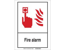 Fire Alarm Sign, 14" H x 10" W x 0.063" D, Black/Red on Glow, Polystyrene