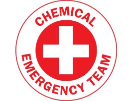 CHEMICAL EMERGENCY TEAM Hard Hat Labels, 2" Dia, Card of 4 Labels, Red on White
