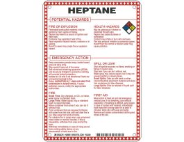 Heptane Potential Hazards Sign, 10" H x 7" W x 0.1" D, Black/Blue/Red/Yellow on White