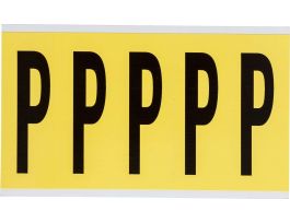 Repositionable Vinyl 4 in Black on Yellow, Letters P Card of 5 Labels