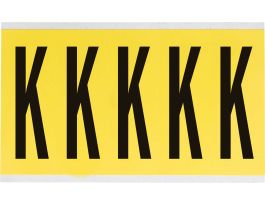 Repositionable Vinyl 4 in Black on Yellow, Letters K Card of 5 Labels