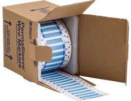 PermaSleeve Heat Shrink Wire and Cable Labels 3/16" Dia for 3" Core Printers - 2" Blue Double-Sided