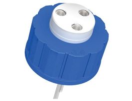 Solvent Bottle Cap, GL45, 3 UNF(F) ports without valves, blue; 1/ea