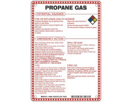 Propane Gas Potential Hazards Sign, 10" H x 7" W x 0.1" D, Black/Blue/Red/Yellow on White