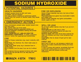 SODIUM HYDROXIDE Labels, 3.5" H x 4.5" W x 0.005" D, Black on Yellow