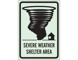 BradyGlo Severe Weather Shelter Area Sign, 10" H x 7" W x 0.063" D, Black on Glow, Polystyrene