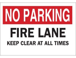 NO PARKING Fire Lane Keep Clear At All Times Sign, 7" H x 10" W x 0.035" D, Black/Red on White, Aluminum