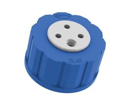 Solvent Bottle Cap, GL45, 3 Luer ports and 1 venting port, blue; 1/ea