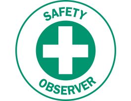 SAFETY OBSERVER Hard Hat Labels, 2" Dia, Card of 4 Labels, Green on White