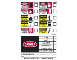 DANGER  EYE PROTECTION REQUIRED HERE Labels, 10" H x 7" W x 0.005" D, Black/Red/Yellow on White