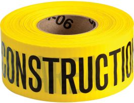 Reinforced Barricade Tape Roll - Polyethylene, CAUTION CONSTRUCTION AREA, Black on Yellow, 3' x 500'
