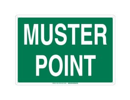 Muster Point Sign, 14" H x 20" W x 0.06" D, Green on White, Polystyrene, Text Only