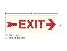 3M™ Photoluminescent Film 6900, Shipboard Sign 3MN119PL, 12 in x 4 in, EXIT with Right Arrow, 10/Package