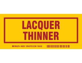 LACQUER THINNER Labels, 3" H x 7" W x 0.006" D, Red on Yellow