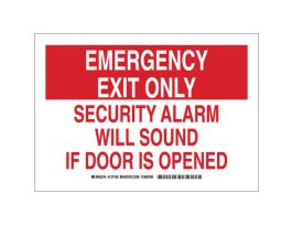 EMERGENCY EXIT ONLY Security Alarm Will Sound If Door Is Opened Sign, 10" H x 14" W x 0.06" D, Red/White, Polystyrene