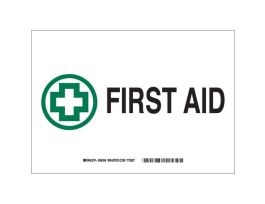First Aid Sign, 7" H x 10" W x 0.035" D, Aluminum