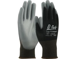 GRAY PU PALM COATED BLACK NYLON GLOVES