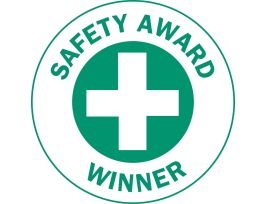 SAFETY AWARD WINNER Hard Hat Labels, 2" Dia, Card of 4 Labels, Green on White