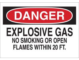 DANGER Explosive Gas No Smoking Or Open Flames Within 20 Ft Sign, 7" H x 10" W x 0.006" D, Polyester