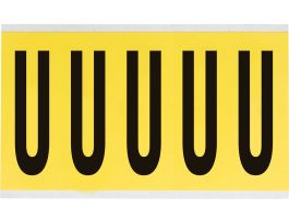Repositionable Vinyl 4 in Black on Yellow, Letters U Card of 5 Labels