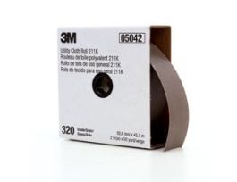 3M™ Utility Cloth Roll 211K, 320 J-weight, 1 in x 50 yd, Full-flex, 5 ea/Case