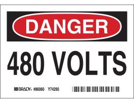 480 VOLTS (5/Package), 3.5" H x 5" W x 0.006" D, Black/Red on White