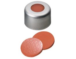 Silver Aluminum Crimp Cap, 8 mm Dia., PTFE/Silicone/PTFE Septum w/Hole; 1000/pk