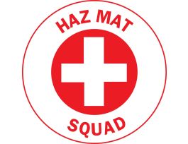 HAZ MAT SQUAD Hard Hat Labels, 2" Dia, Card of 4 Labels, Red on White