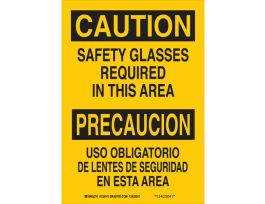 Bilingual CAUTION Safety Glasses Required In This Area Sign, 10" H x 7" W x 0.06" D, Polystyrene
