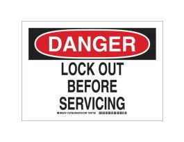 DANGER Lock Out Before Servicing Sign, 10" H x 14" W x 0.035" D, Aluminum