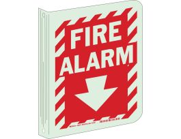 Fire Alarm Sign, 6" H x 9" W x 0.063" D, Red on Glow, Polystyrene