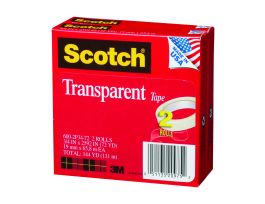 Scotch® Transparent Tape 600 Clear, 1/2 in x 1296 in, 144 per case Boxed