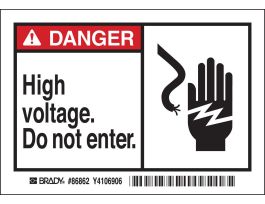 DANGER High voltage. Do not enter. Labels, 3.5" H x 5" W x 0.006" D, Black/Red on White
