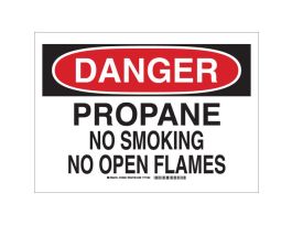 DANGER Propane No Smoking No Open Flames Sign, 10" H x 14" W x 0.06" D, Polystyrene