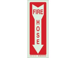 Fire Hose Sign, 14" H x 5" W x 0.063" D, Red on Glow, Polystyrene