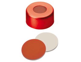 Red Aluminum Crimp Cap, 11 mm Dia., Rubber/PTFE Septum; 1000/pk