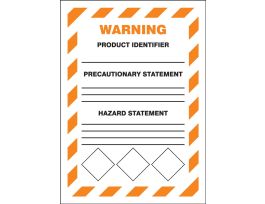 GHS Labels, Warning, Chevron Orange Border, 7" x 5", Adhesive Vinyl, 5/pk