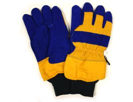 BLUE SPLIT LEATHER PALM, YELLOW CANVAS BACK, CONVERTIBLE KNIT WRIST/RUBBERIZED SAFETY CUFF, THINSULATE® & WATERPROOF LINING
