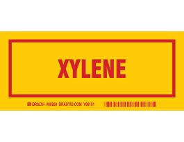 XYLENE Labels, 3" H x 7" W x 0.006" D, Red on Yellow