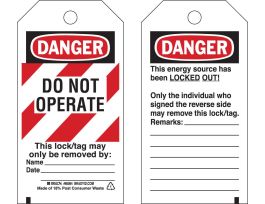 Tags DO NOT OPERATE THIS TAG MAY ONLY BE REMOVED BY Paper 5.75x3  BK/RD/WH 25/PK