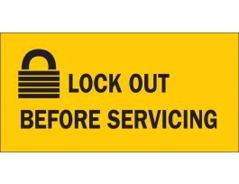 Lock Out Before Servicing Sign, 2.25" H x 4.5" W x 0.006" D, Polyester