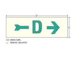 3M™ Photoluminescent Film 6900, Shipboard Sign 3MN122PL, 12 in x 4 in, D with Right Arrow, 10/Package