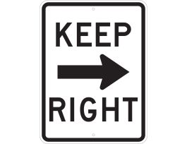 Keep Right Sign, 24" H x 18" W x 0.090" D, Black on White