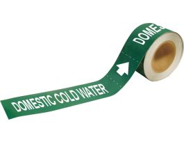 Domestic Cold Water Pipe Marker, 1" H x 8" W, Roll of 25 Each, Fits Pipes 1.5" Dia. Thru 2" Dia.