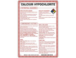 Calcium Hypochlorite Potential Hazards Sign, 10" H x 7" W x 0.1" D, Black/Blue/Red/Yellow on White